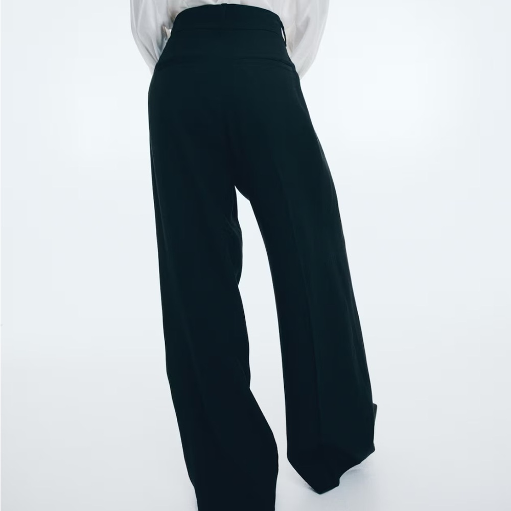 H&M Edition Black Wide-Leg High-Waist Trousers Pants Sz 14 - Picture 3 of 5